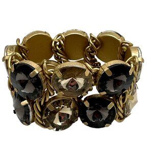 Large Chunky Rhinestones Stretch Bracelet Clear Smoky Gold-Tone Vintage 80s Chic